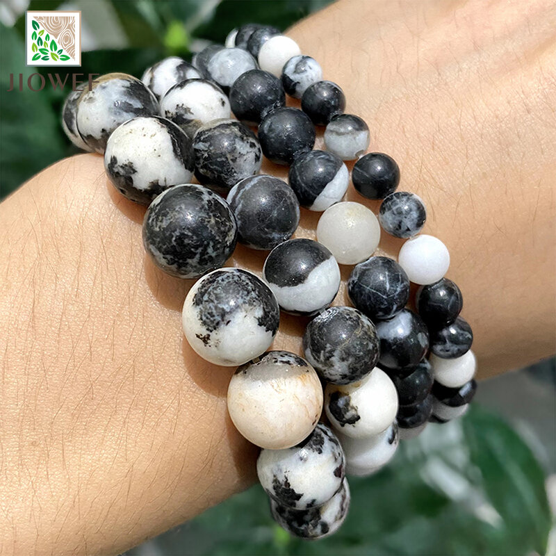 Black and White Zebra Jaspers Natural Stone Beads for Jewelry Making DIY Bracelet Necklace Charm Beads 15" Strand 4 6 8 10 12MM