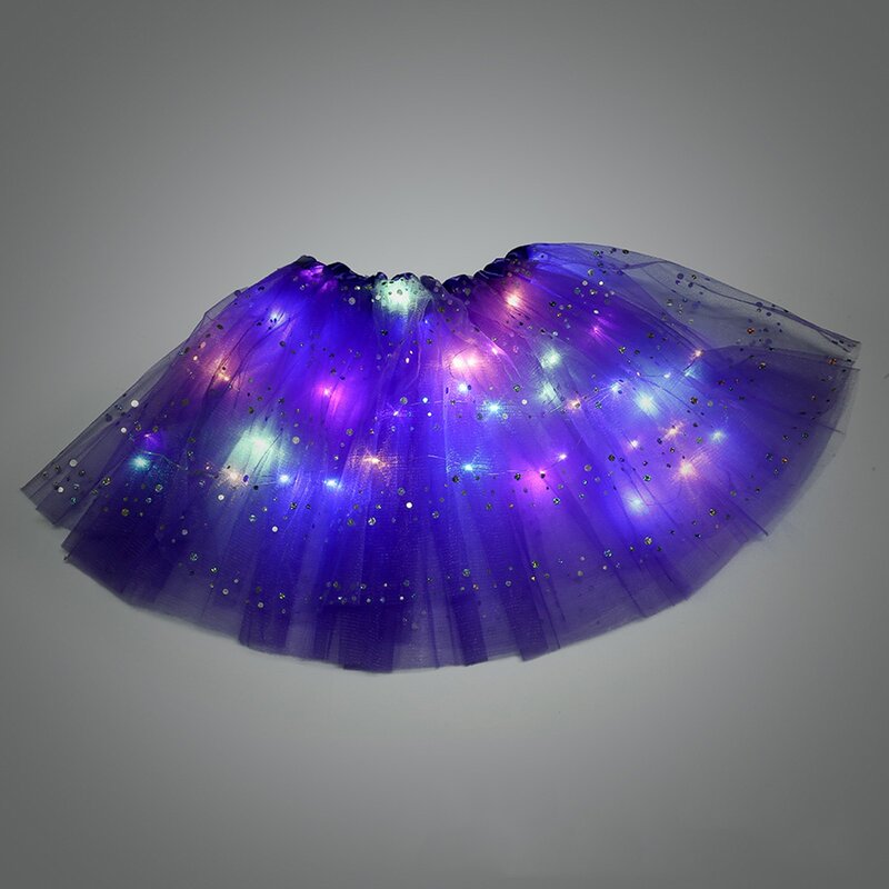 Women Neon LED Tutu Skirt Party Stage Dance Wear Pleated Layered Tulle Light Up Short Dress Spring Carnival Costume 2024 New