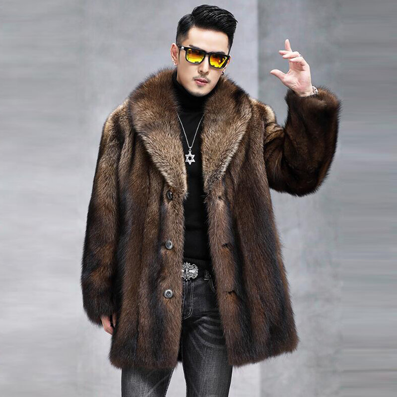 Мужская куртка Denny & Dora из меха норки, меховое пальто средней длины, коричневое зимнее меховое пальто