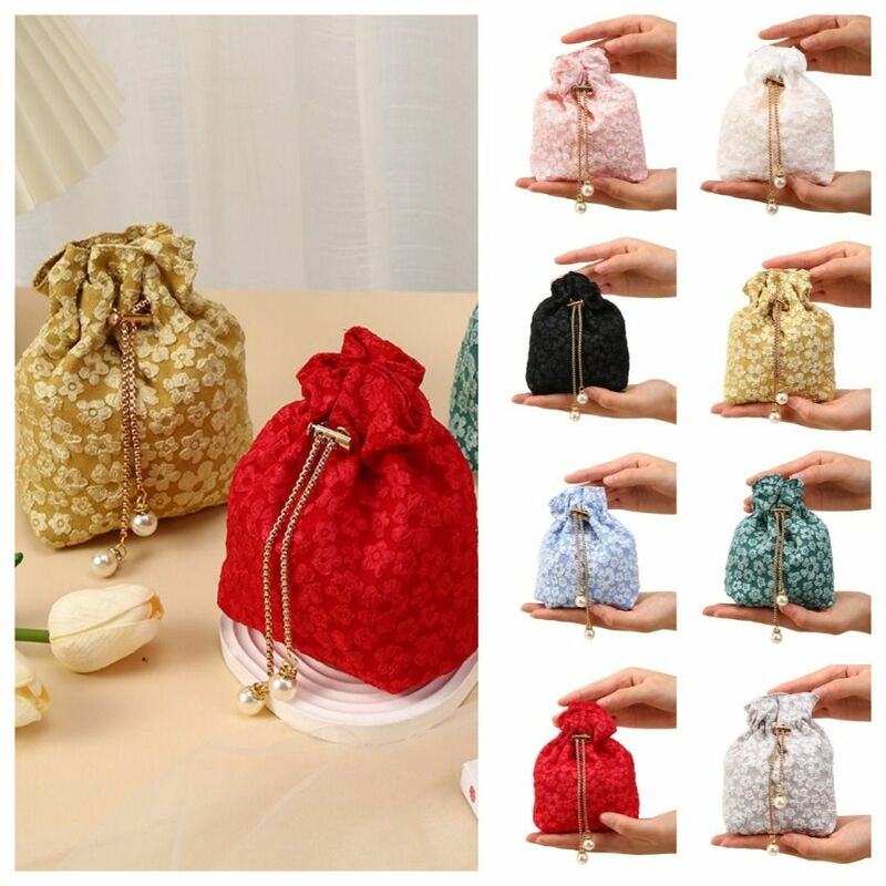 Perle Blume Kordel zug Tasche elegante Kette große Kapazität festliche Zucker beutel koreanischen Stil Aufbewahrung tasche Hochzeit Eimer Tasche im Freien