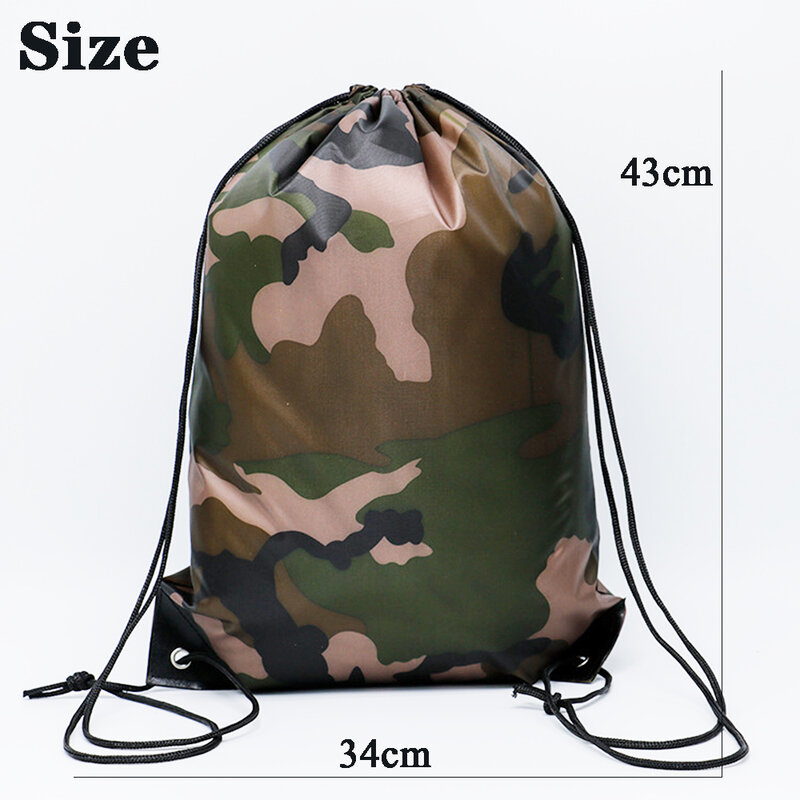 Outdoor Fashion Travel Shoes Clothes Storage Gym Riding Portable Sports Bag Backpack Camouflage Drawstring Bag Oxford Bag