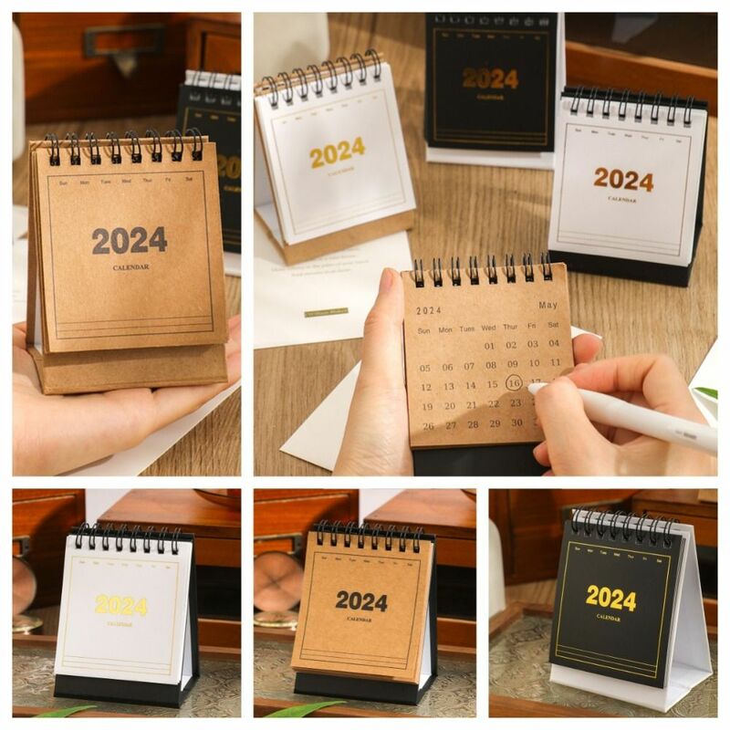 Fresh Dragon Year Desk Calendar Simple 5 Colors Schedule Planner Retro Portable 2024 Dragon Year Delicate Calendar