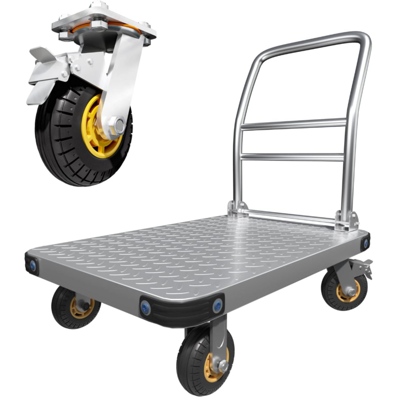 Heavy Duty Platform Truck Flat Cart Hand Trucks,2000Lbs Steel Push Cart Dolly with Brake Design, 36 x 24in Large Flatbed