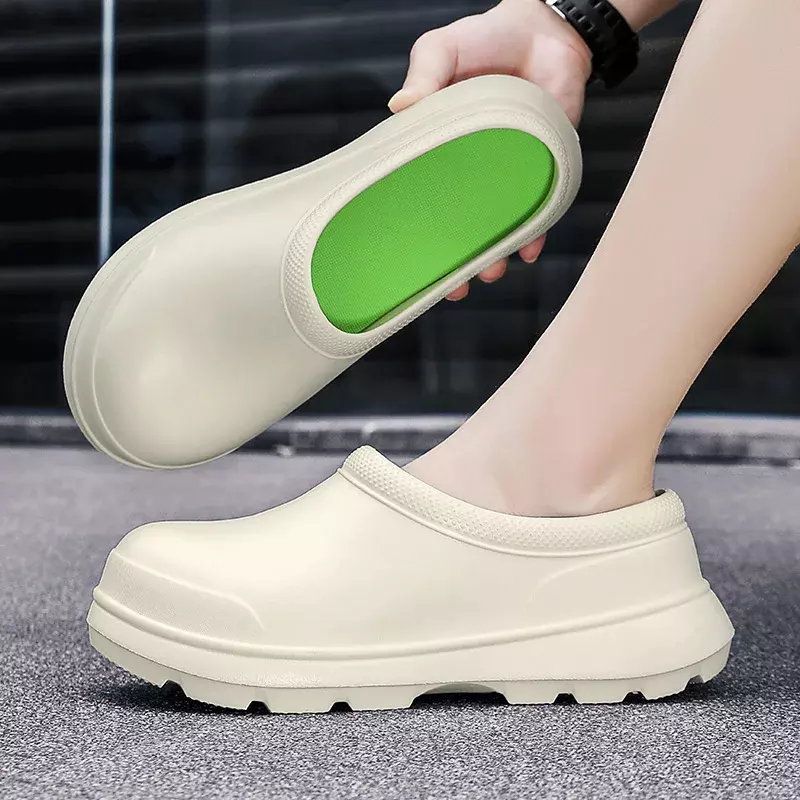 Waterproof Chef Shoes Women Men Leather Casual Shoes Business Driving Shoes Oil Resistant Water Shoes Slip on EVA Sole EU 35-45