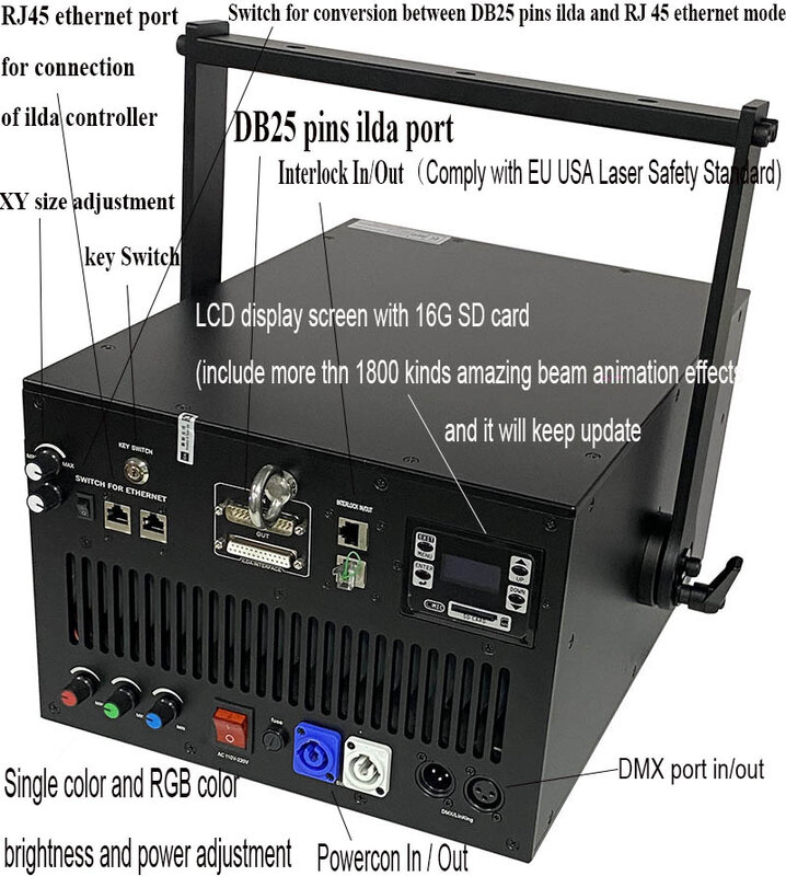 3000MW ILDA + DMX512 SD Card Analog RGB เสียง/เพลงเปิดใช้งาน Stage Disco แสงเลเซอร์