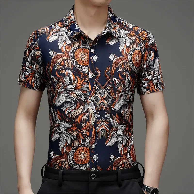 メンズ半袖サマーTシャツ,シルクプリント,コットン,耐性,カジュアルスタイル