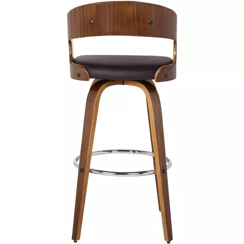 Bar Chair, 26" Counter Height Barstool, Brown Faux Leather and Walnut Wood Finish, Bar Chair