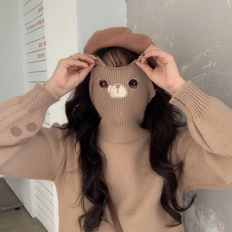 Свитер женский с вышивкой в виде кота Лолиты, свободный трикотажный пиджак в японском стиле ольччан, милый пуловер в стиле Харадзюку