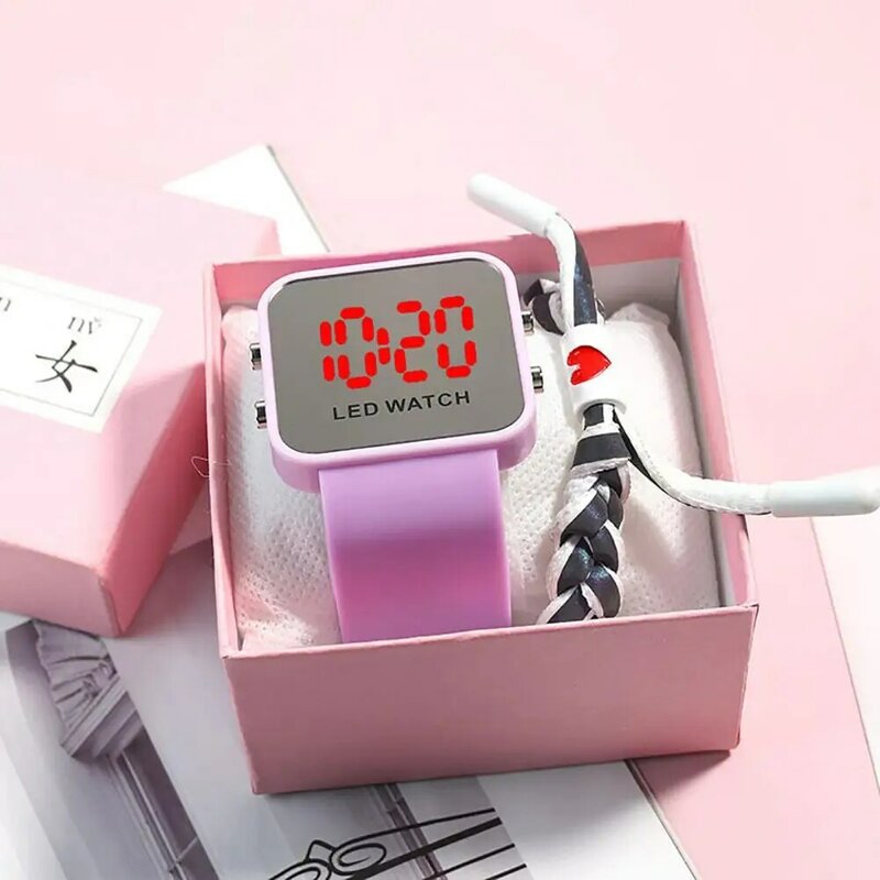 Jam tangan elektronik jam tangan tampilan LED Dial persegi bercahaya jam tangan olahraga siswa anak laki-laki perempuan jam tangan Digital