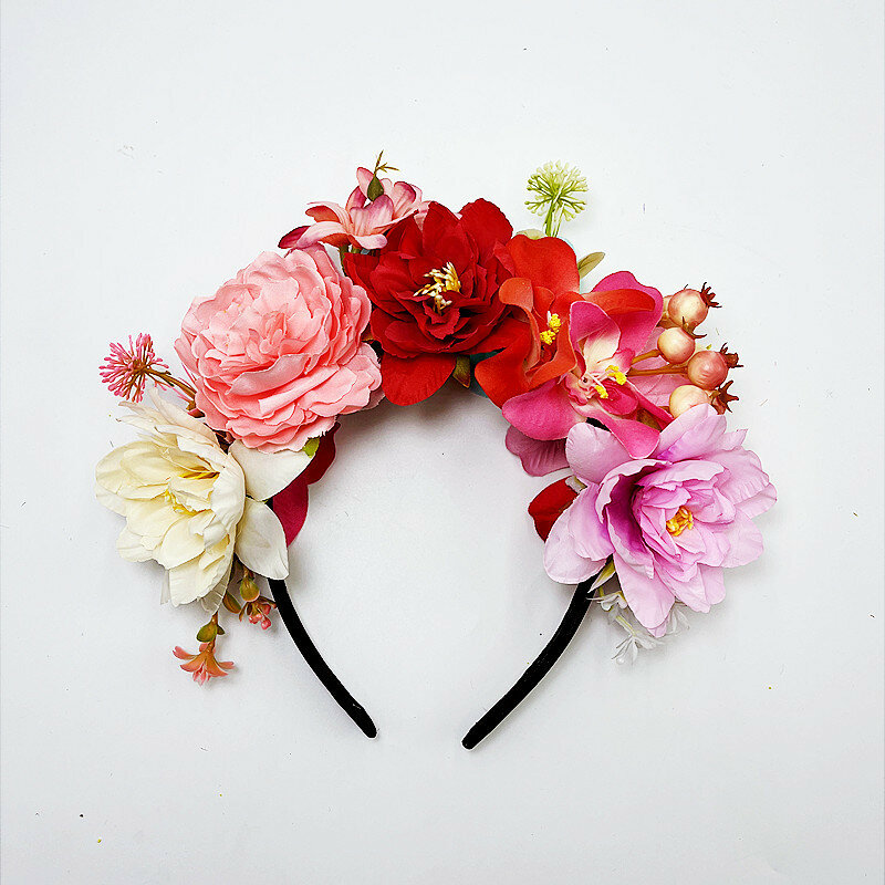 Mulheres Flor de Rosa Coroa Headband, Doce Praia Acessórios para Cabelo, Moda Noiva Flores, Estilo Mexicano Hairband, Senhoras Headwear