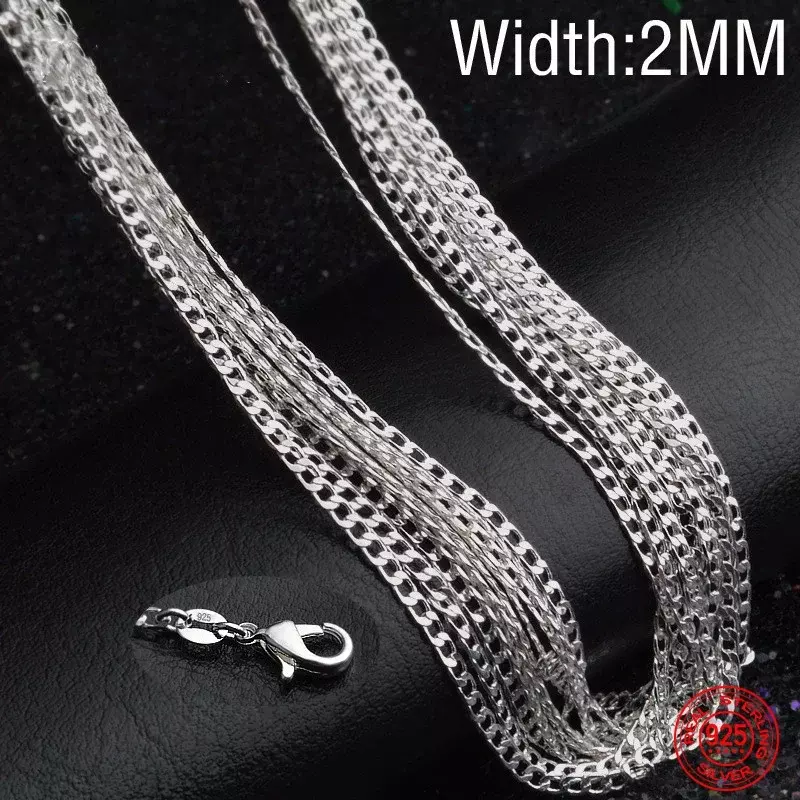 40-75cm 925 Sterling Silver 2MM Flat Necklace Chain For Women Men Fashion Wedding Party Jewelry Gift