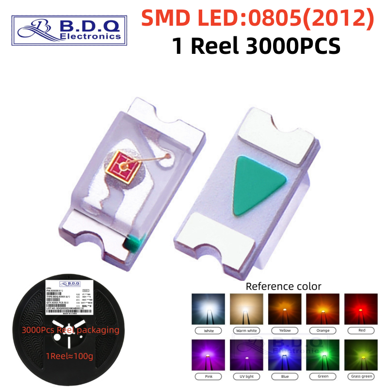 Piezas LED SMD 3000 de alta calidad, diodo emisor de luz UV 0805, rojo, verde, amarillo, rosa, blanco cálido, naranja, azul hielo, 2012