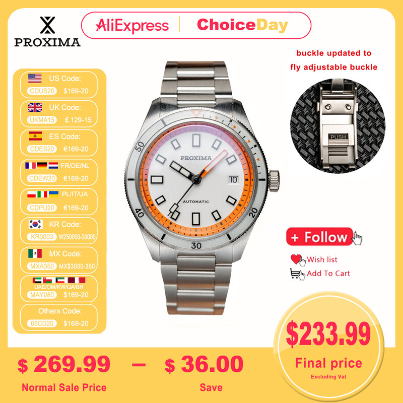 Proxima PX1703 luksusowy zegarek dla nurka biznesowy wodoodporny męski zegar PT5000 mężczyzn zegarki ze stali nierdzewnej szafirowa ramka BGW9 świecąca