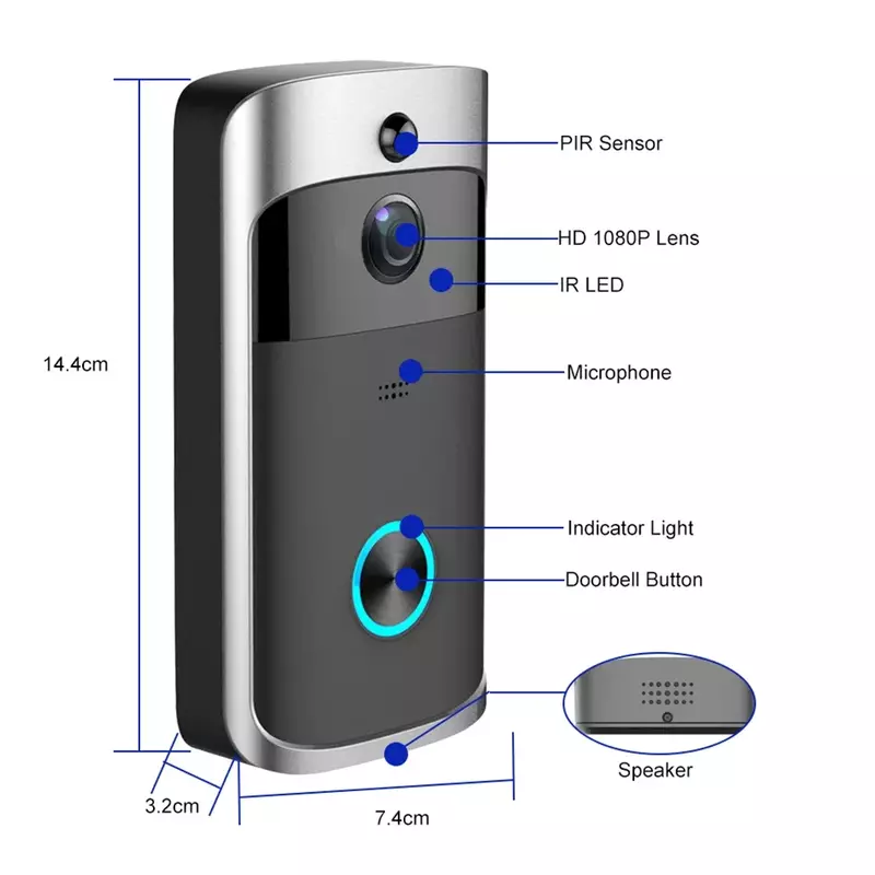 720P HD умный дом беспроводной дверной звонок с Wi-Fi камерой безопасности видеодомофон ИК Ночное Видение питание от аккумулятора переменного тока