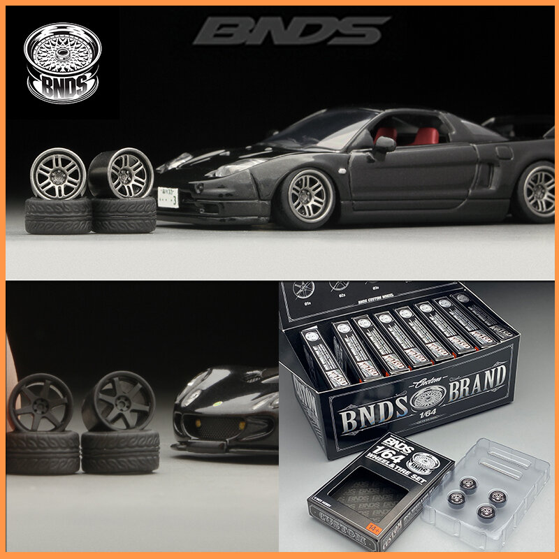 BNDS 고무 타이어가 있는 1/64 휠, ABS 조립 림, 수정 부품, 1:64 모델 자동차 VIP 스타일 디테일업 세트, 새로운 클리어런스