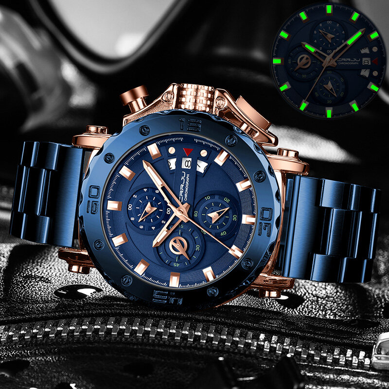 Relógios para homens warterproof esportes militar dos homens relógio crrju marca superior relógio de luxo masculino negócio luminoso quartzo relógio de pulso