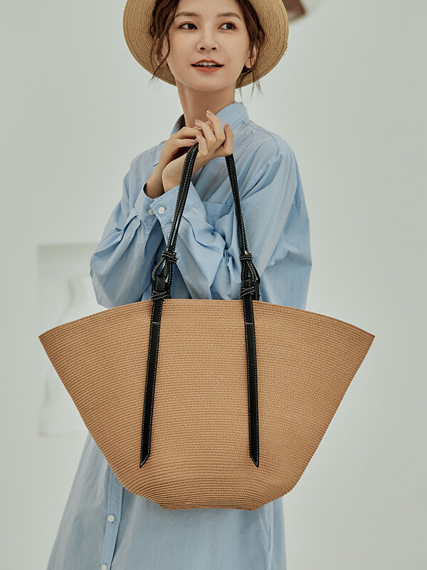 Versão coreana de palha bolsa feminina 2022 verão nova sacola de grande capacidade mão-tecido saco literário seaside férias saco