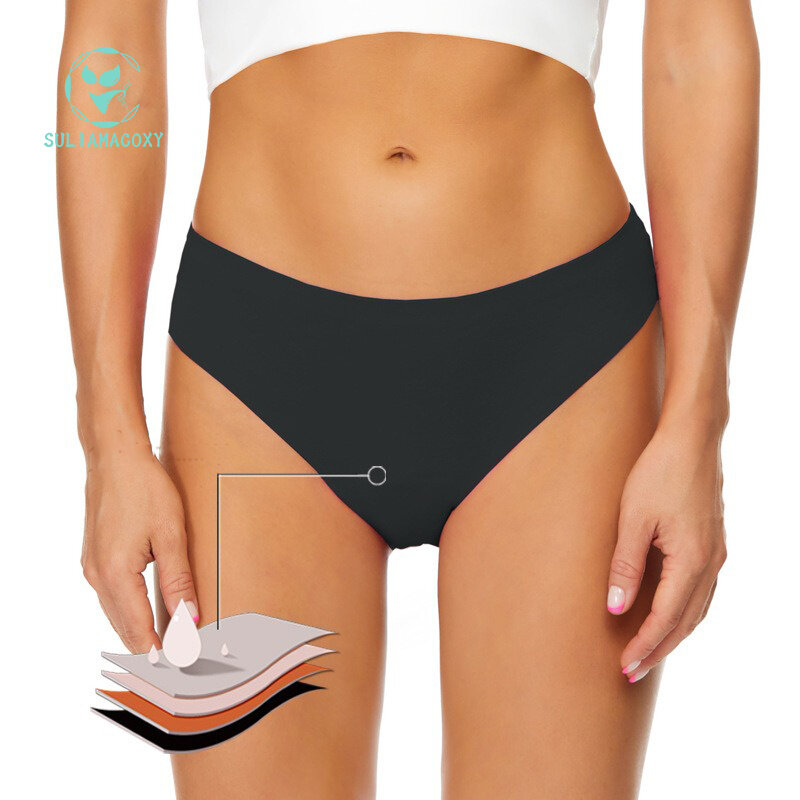 SULIAMCOXY pantalones cortos de baño sin costuras para mujer, ropa interior de período, pantalones menstruales a prueba de fugas de cuatro capas