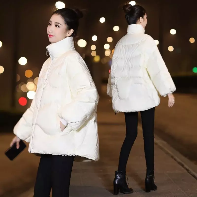 Autumn and Winter Leisure Women's 2021 Down Cotton Padded Jacket Warmth Padded Bat Sleeves Stand-up Collar Loose Jacket Women