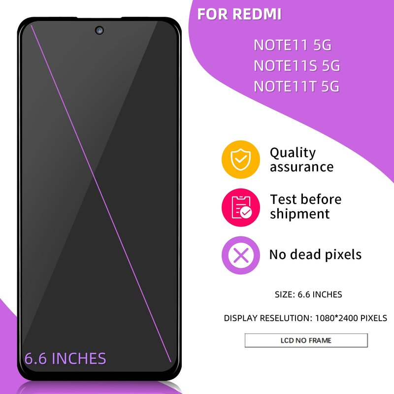 6,6 ''для Xiaomi Redmi Note 11S 5G NOTE11T 5G ЖК-дисплей с сенсорным экраном и дигитайзером в сборе 22031116BG IPS дисплей