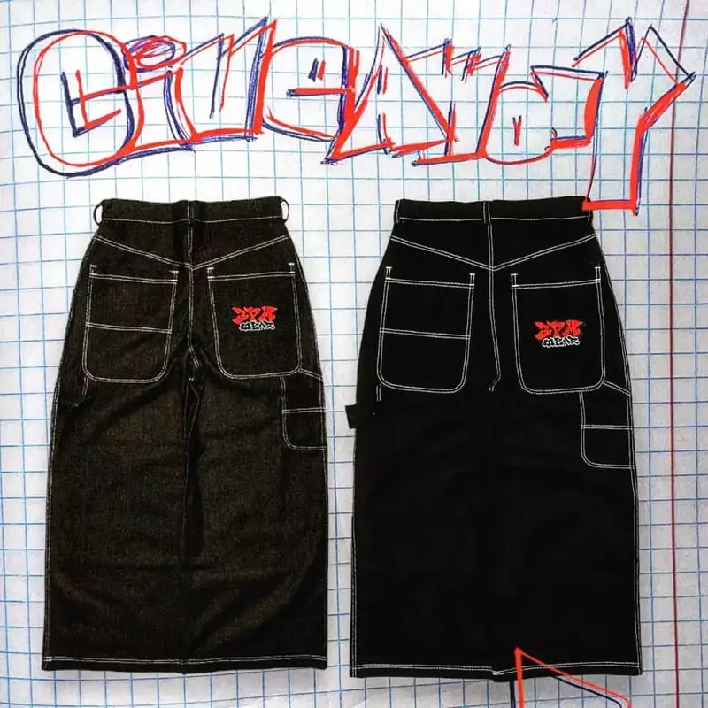 Harajuku 3Pmwear Brief Borduurwerk Hiphop Jeans Voor Heren Y 2K Retro Baggy Zwart Streetwear Streetwear Herenkleding
