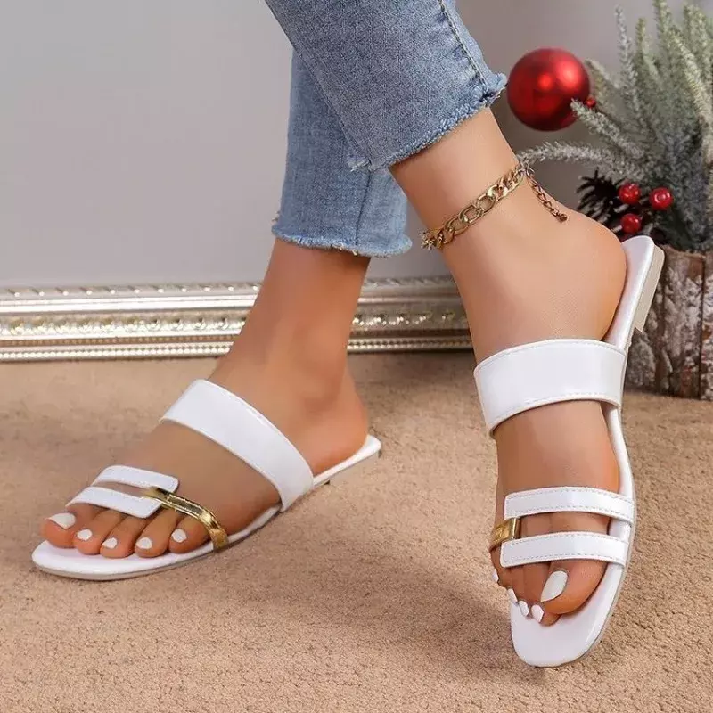 Pantofole da donna con punta quadrata nuove scarpe estive per donna Outdoor Casual Plus Size pantofole piatte con punta aperta da donna sandali da donna
