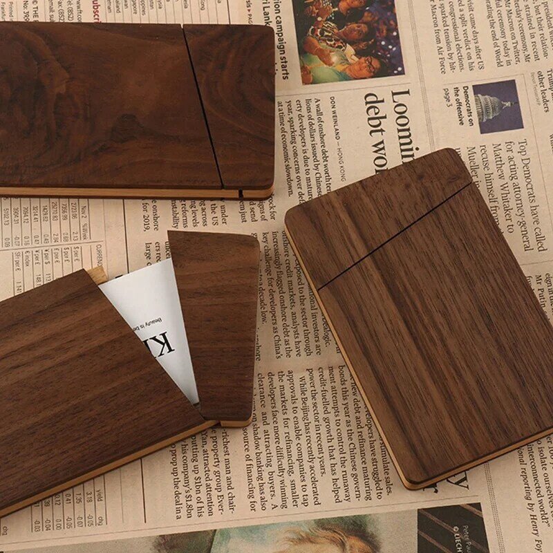 Portable Wooden Business Card Case Men And Women Business Gift Card Holder Portable Walnut Wood