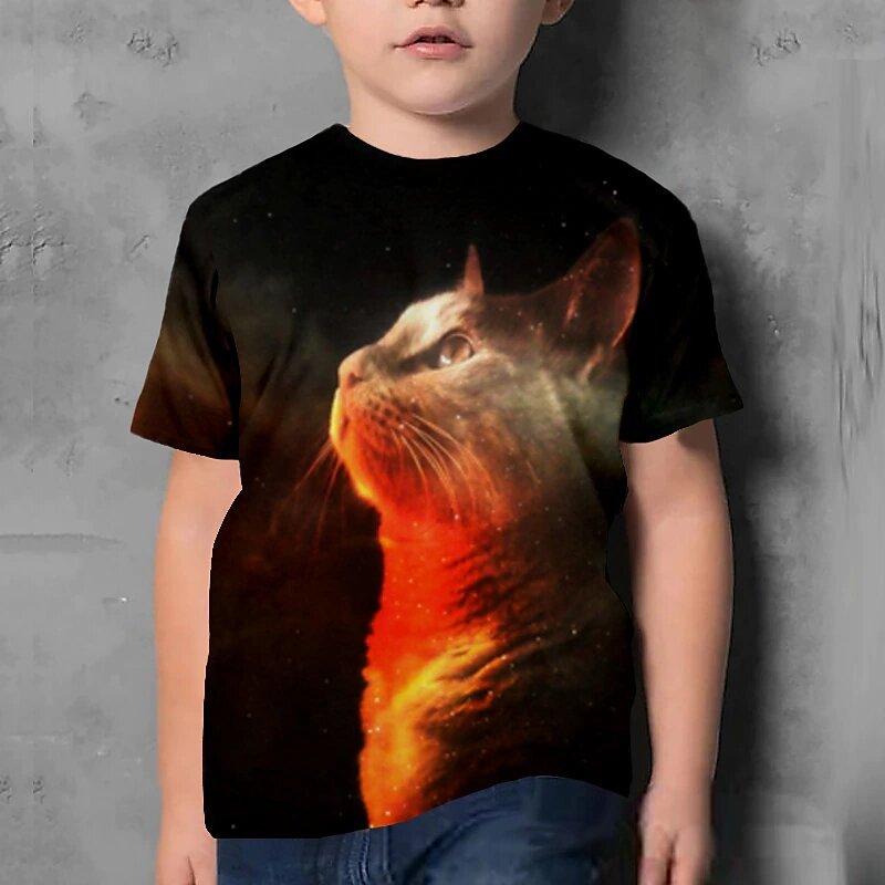 Cute Cat Printing T-shirts Casual Children's Clothing Unisex Short Sleeve T shirt Boys Girls Top Tees Kids Streetwear 2023