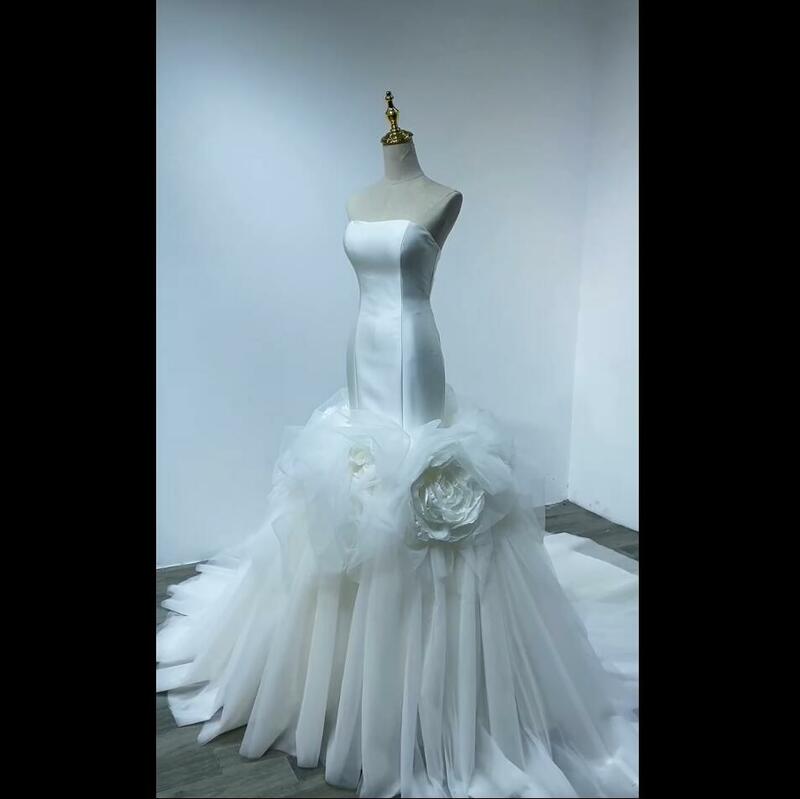 Реальное изображение, свадебное платье русалки, ручная работа, цветы, индивидуальное изготовление, платья невесты с многоярусным шлейфом