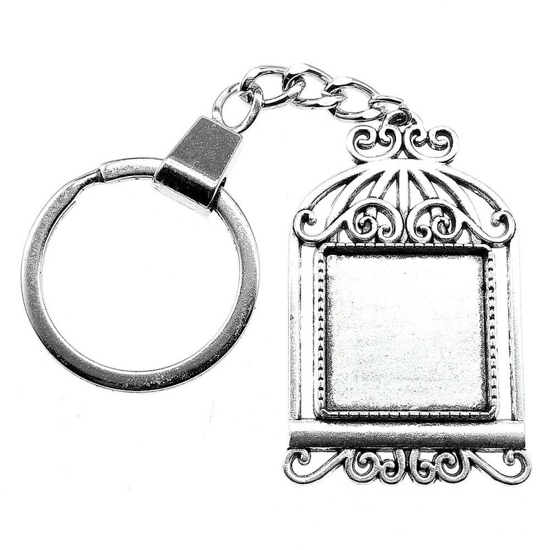 Vintage 2 Colors Fit 20mm Square Birdcage Style Cameo Cabochon Bezel Keychain Handmade Keyring DIY Jewelry Making Accessories