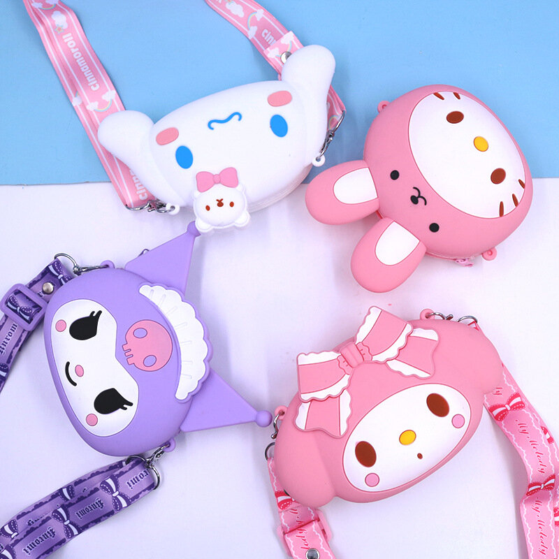 Borse a tracolla originali Sanrio Hello Kitty Kulomi Melody bambini portamonete in Gel di silice borsa a tracolla portatile per ragazze regalo