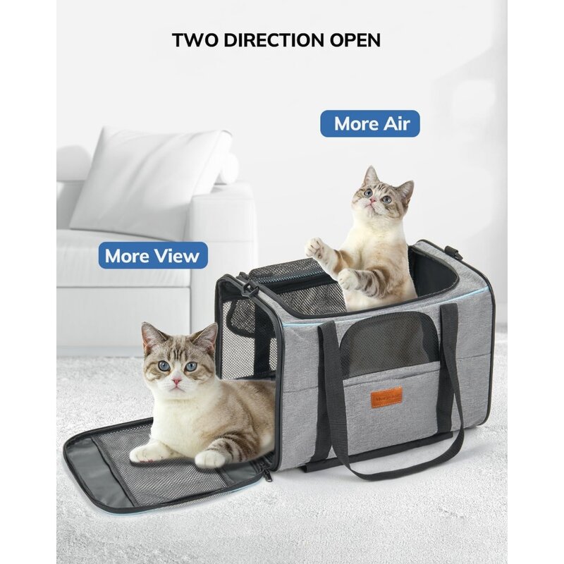 회색 고양이 캐리어, 바퀴 달린 이동식 접이식 애완 동물 여행 가방