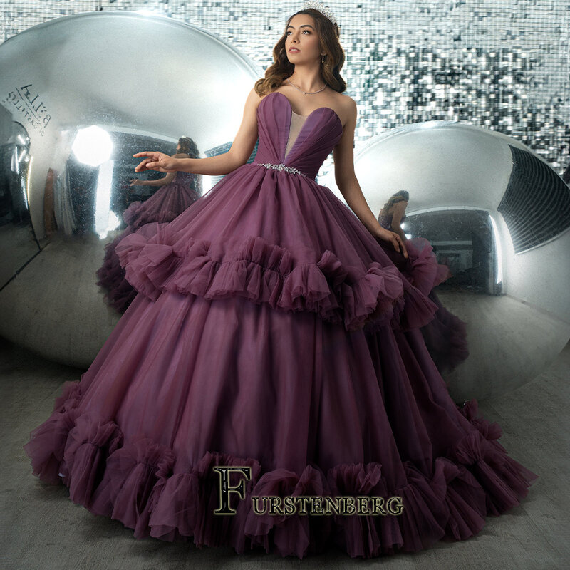 Fanshao nowoczesne kochanie urodziny suknie balowe dla dziewczynki suknia balowa Ruched bez rękawów kryształy Custom Made Vestido De 15 Anos
