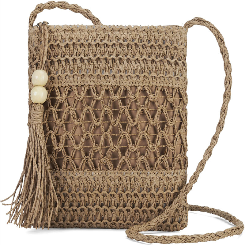 Ажурные женские сумки-мессенджеры, плетеная Сумка через плечо с кисточками, Повседневная пляжная Соломенная Сумка для женщин, женская сумка