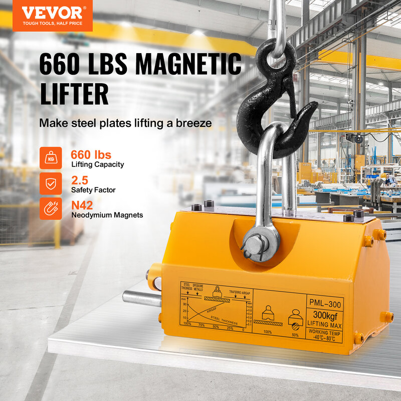 Постоянный Магнитный подъемник VEVOR, 100-2000 кг, грузоподъемность 2.5, коэффициент безопасности, неодимовые и стальные подъемные магниты