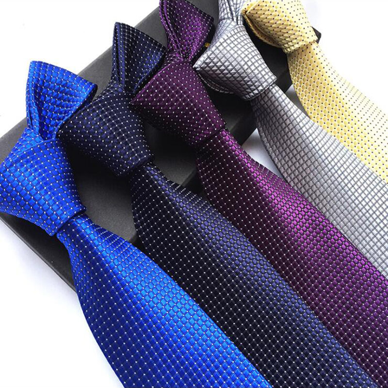 Classic 8CM Men Solid Plaid Necktie Party Wedding Office Gift High Quality Navy blue Red Purple Classic Tie