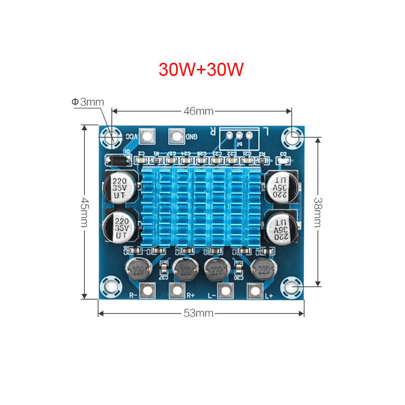 30W+30W Dual Channel Digital Stereo Audio Power Amplifier Board 12V 24V Amplifier Board 8-26V DC Audio Amplifier Board