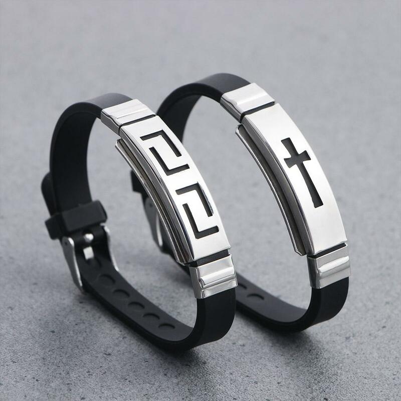 Cool Hui Pattern Cross Fashion Design Personality Korean Hand Rope Jewelry Accessories Silicone Bracelet Men Wristband