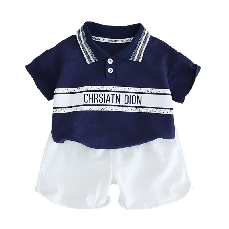 Ropa de verano para bebé, traje para niño, camiseta con letras, pantalones cortos, 2 uds./Set