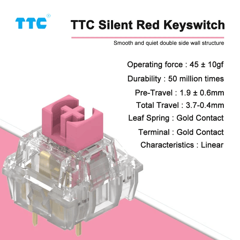 مفتاح لوحة مفاتيح ميكانيكية من سلسلة TTC صامتة ، أزرق ، أبيض ، V2 مجمد ، أحمر ، V3 كتم الصوت ، خطي مشحم ، مفتاح صمت مخصص