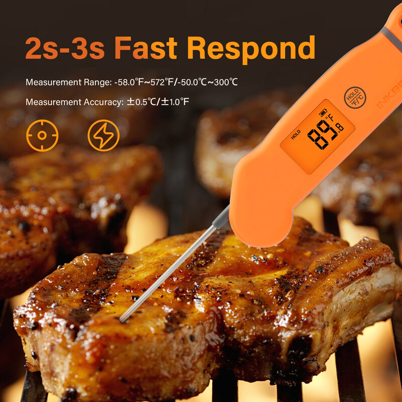 INKBIRD IHT-1S 디지털 휴대용 고기 온도계, 충전식 즉석 독서 요리 음식 온도계, 그릴 베이킹 주방용