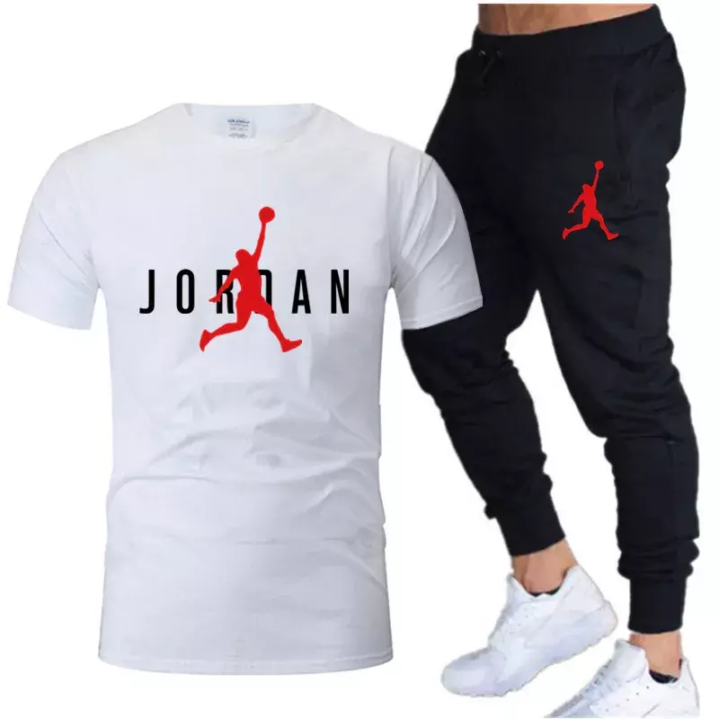 T-shirt celana musim panas terlaris kaus Jogger kebugaran kasual Set celana T Shirt mode Hip Hop baju olahraga pria-Set pria-