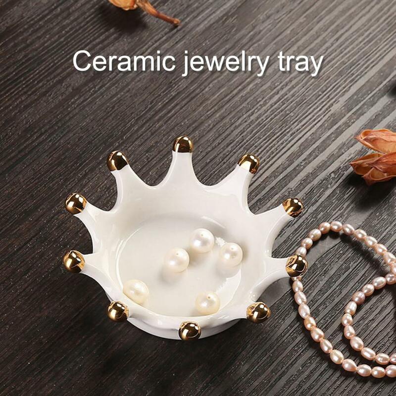 Useful Decorative Crown Jewelry Tray Reusable Exquisite Workmanship Ceramic Jewelry Plate Crown Display Organizer