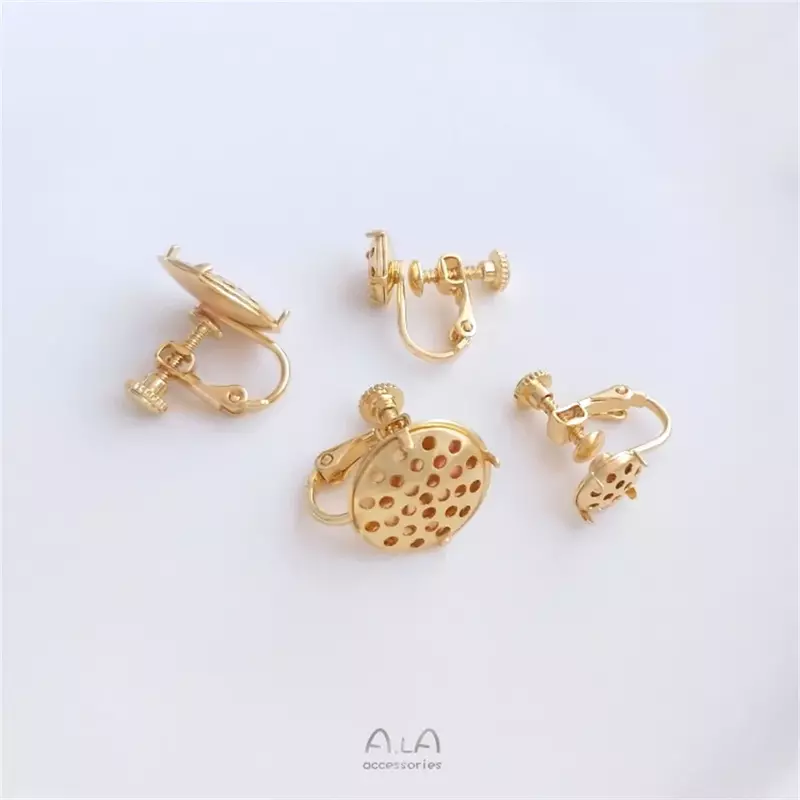 Aksesoris anting-anting DIY buatan tangan baki Pancuran klip telinga sekrup cakram jala emas asli 14K