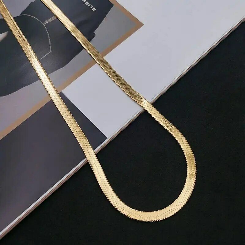925 srebro 18K złoto 4MM płaski łańcuszek naszyjnik dla kobiet luksusowa doskonała biżuteria prezent ślubny choker obojczyk