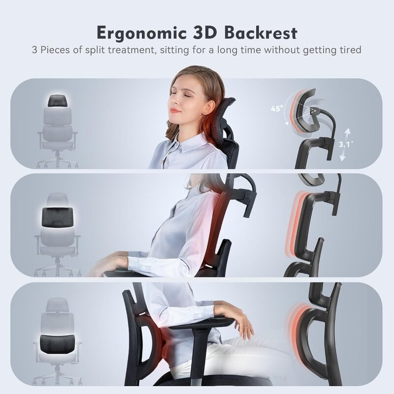 Kursi kantor ergonomis, kursi meja punggung tinggi dengan penyangga pinggang, sandaran kepala dapat disetel, kursi kantor ergonomis dengan sandaran tangan 4D