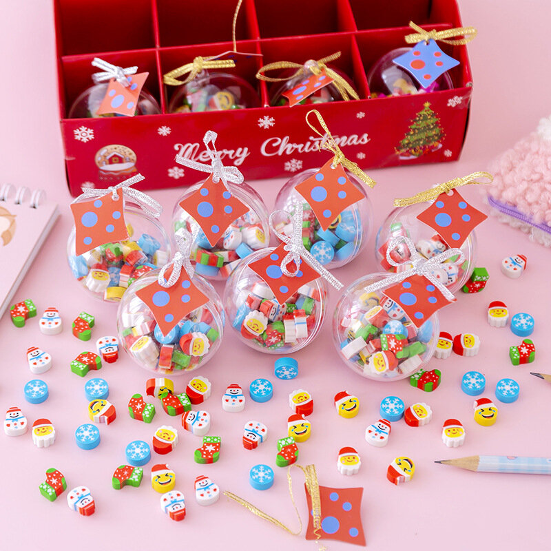 Creative Christmas Ball Erasers Cute Snowman Mini Erasers Student Christmas Gifts Kawaii Stationery School Supplies