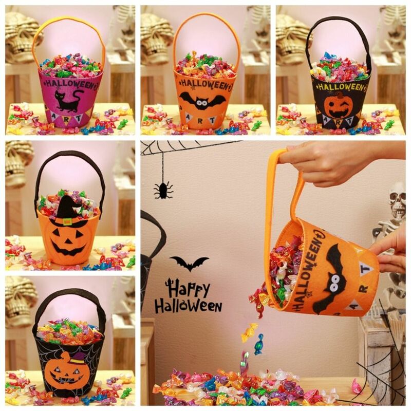 Happy Halloween Day Halloween Candy Bag Kawaii With Handle Large Capacity Pumpkin Handbag Trick Or Treat Gift Basket Children