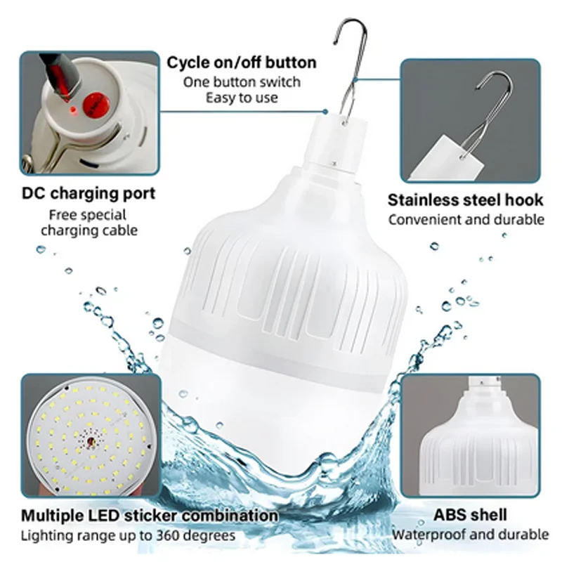 4Pcs Rechargeable LED Bulb Portable Camping Light Bulb Lantern Outdoor Emergency Tents Lighting Flashlight Equipment USB Lamp