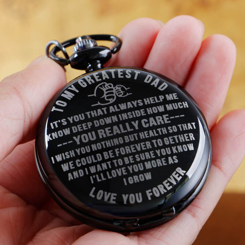 Reloj de bolsillo de cuarzo para hombre, con grabado único para mi mayor papá, personalizado, cadena, collar, regalos de cumpleaños para papá familiar, CF1314